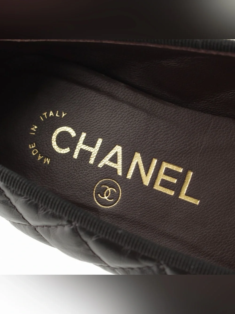 CHANEL Aged Calfskin Quilted CC Cap Toe Ballerina Flats / Size EU35